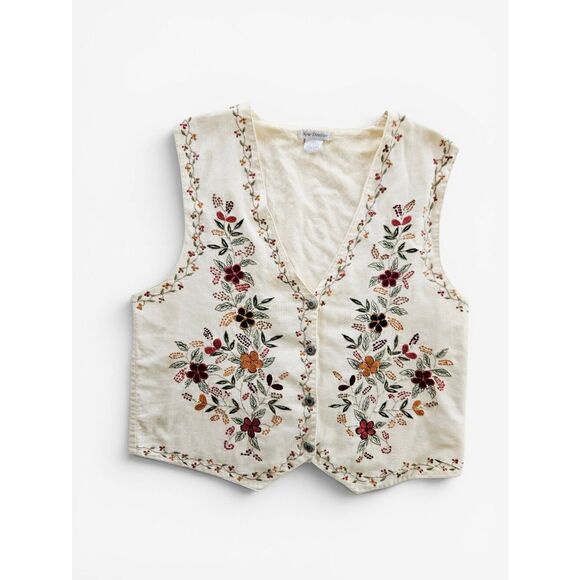 New Direction Tops - Vintage New Direction Floral Embroidered Ribbed Corduroy Cotton Button Up Vest M